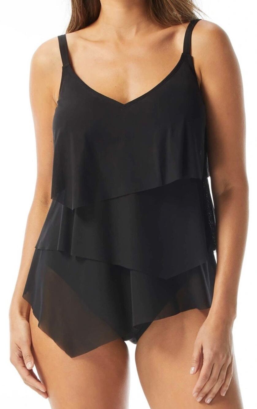 Coco Reef Black Flourish Tier Mesh UW Tankini Top 36C NWT